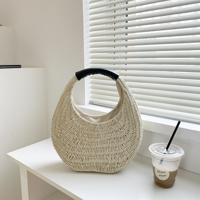 Fashion Oval Simple Rattan Moon Handbag - Casa De Ocio