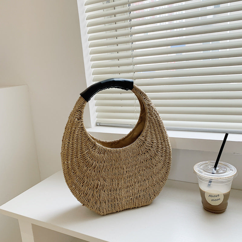 Fashion Oval Simple Rattan Moon Handbag - Casa De Ocio