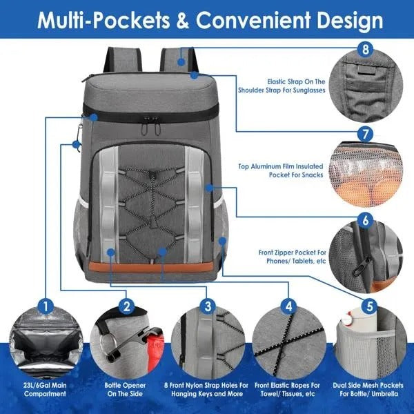 36-Can Leakproof Insulated Cooler Backpack – 25L (6.6 Gal) for Picnic, Camping, Beach, Hiking, Fishing, and Travel