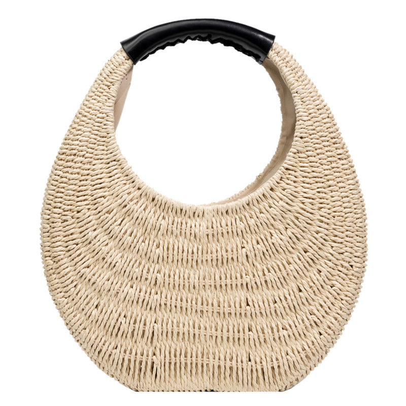 Fashion Oval Simple Rattan Moon Handbag - Casa De Ocio