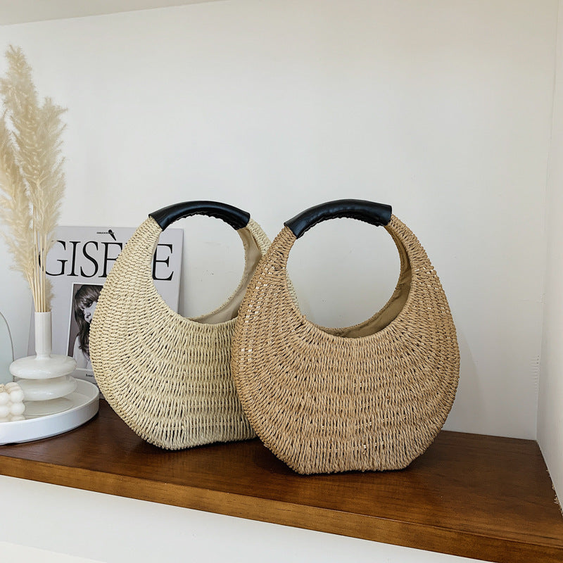 Fashion Oval Simple Rattan Moon Handbag - Casa De Ocio