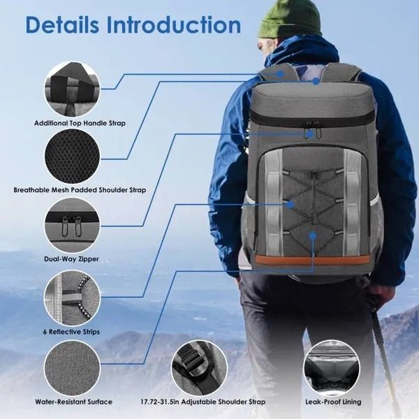 36-Can Leakproof Insulated Cooler Backpack – 25L (6.6 Gal) for Picnic, Camping, Beach, Hiking, Fishing, and Travel