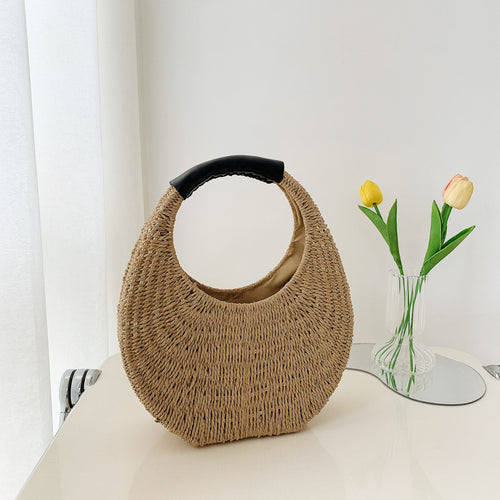 Fashion Oval Simple Rattan Moon Handbag - Casa De Ocio
