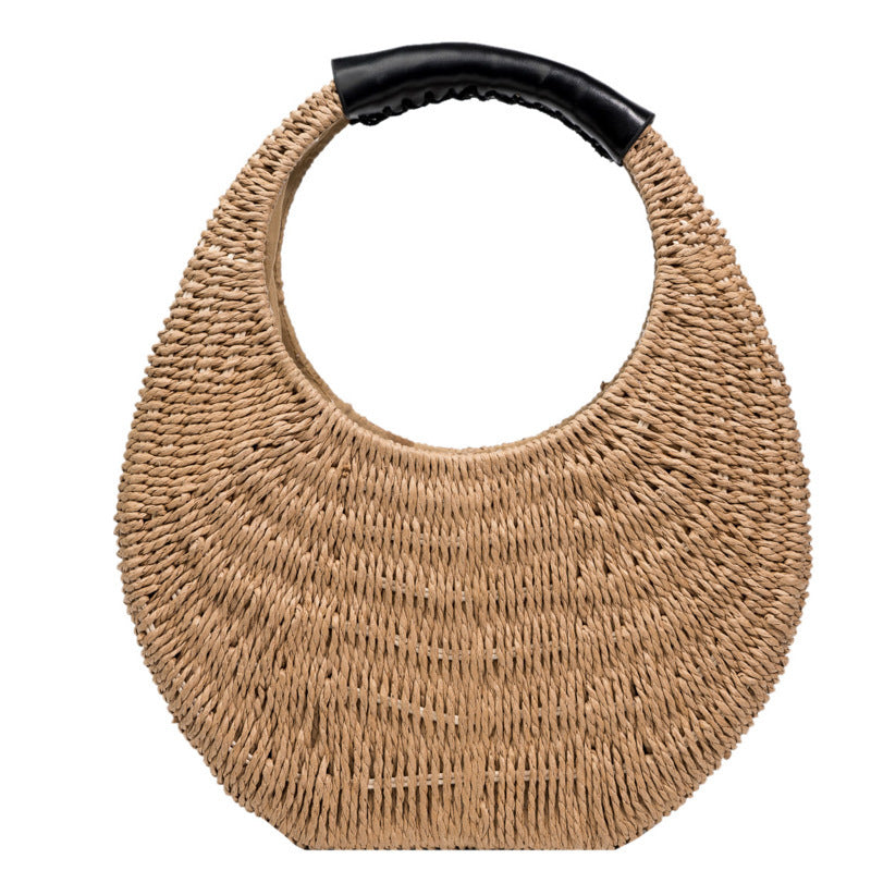 Fashion Oval Simple Rattan Moon Handbag - Casa De Ocio